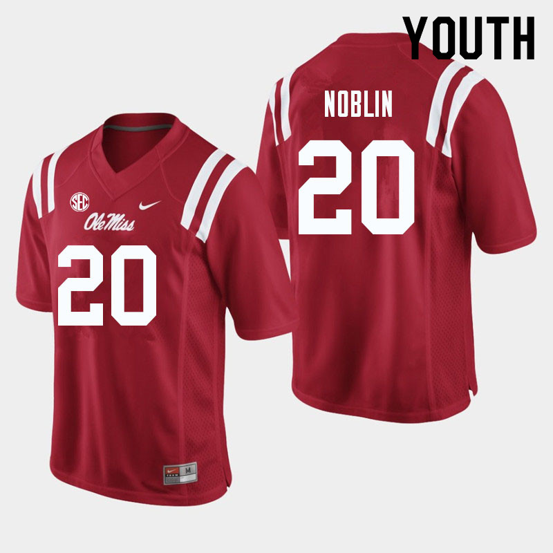 Blake Noblin Ole Miss Rebels NCAA Youth Red #20 Stitched Limited College Football Jersey JLQ7558JW